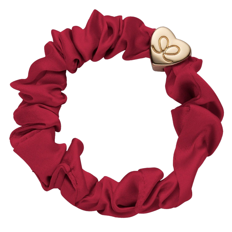 Gold Heart Silk Scrunchie Burgundy