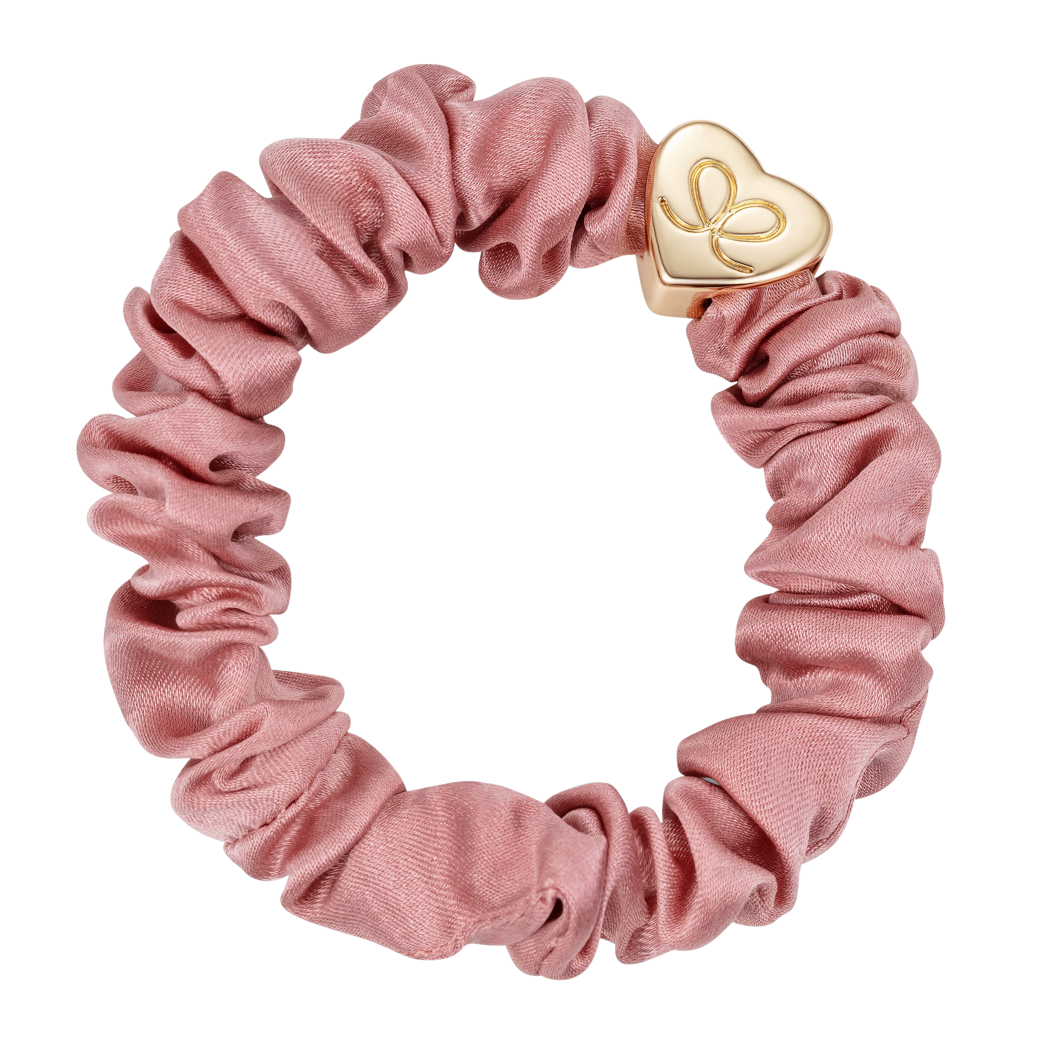 Gold Heart Silk Scrunchie - Bubbly Pink