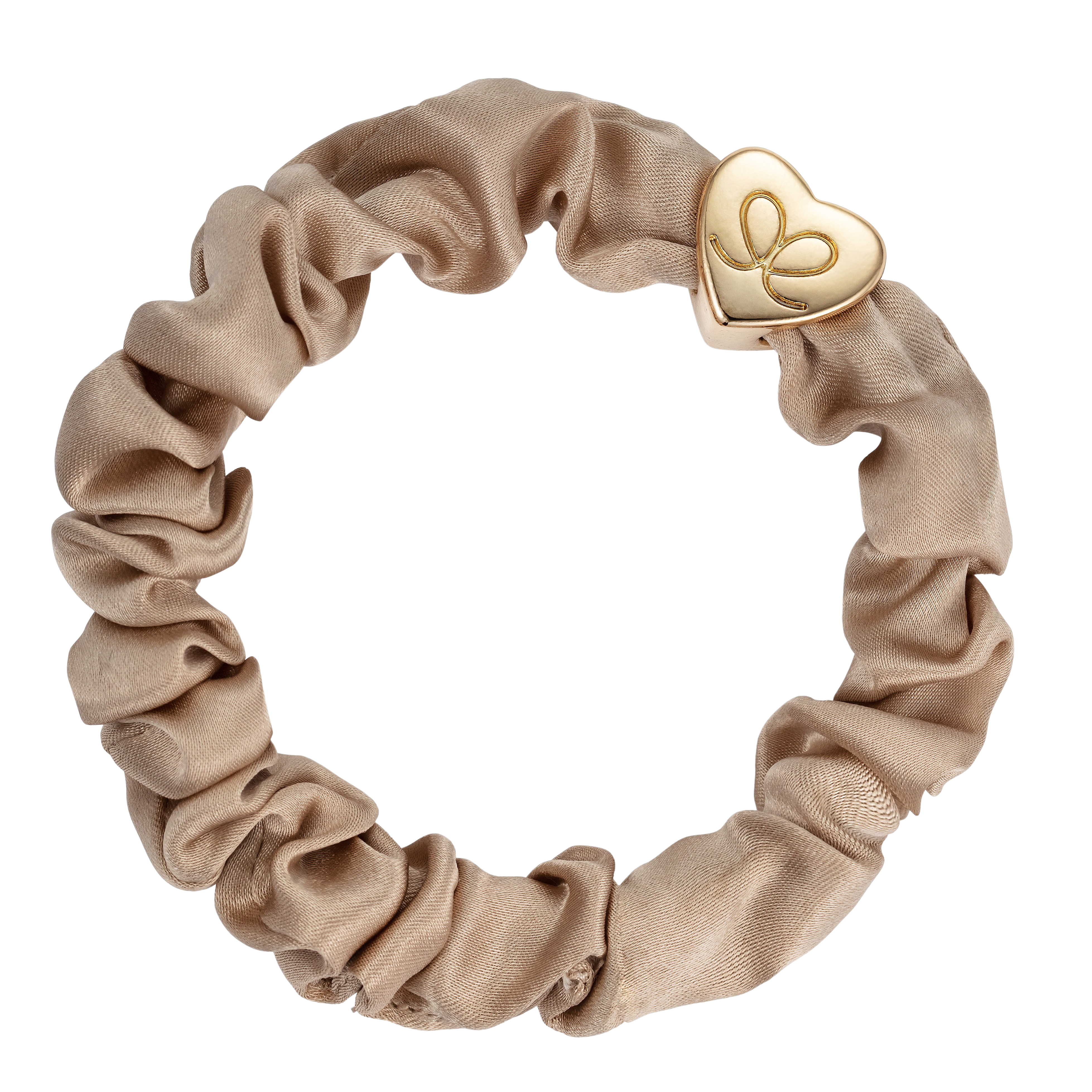 Gold Heart Silk Scrunchie - Sand