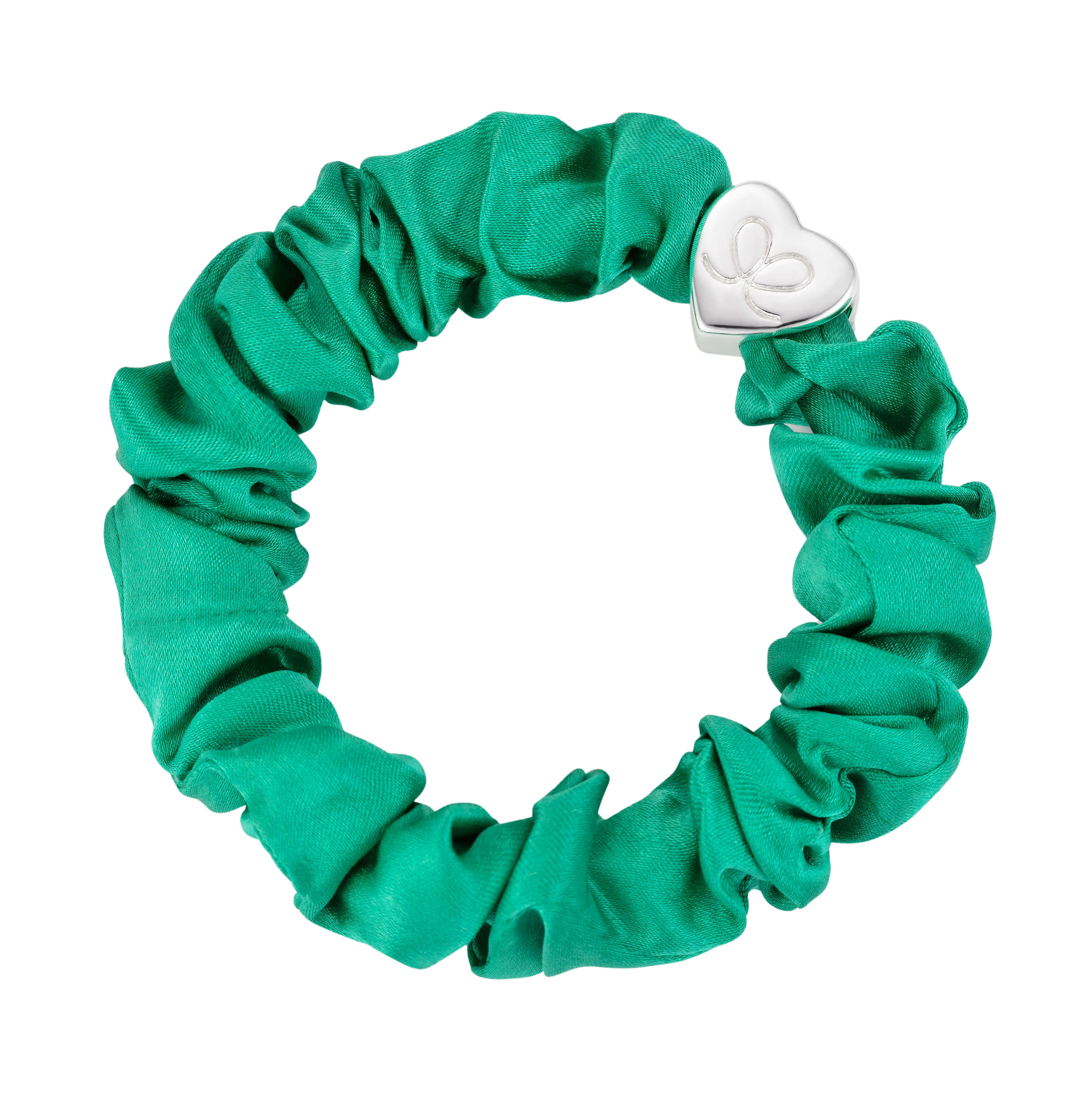 Silver Heart Silk Scrunchie - Jungle Green