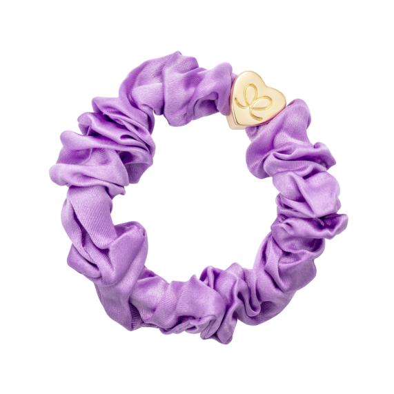 Gold Heart Silk Scrunchie - Lilac