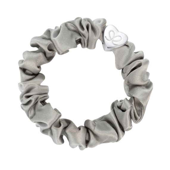 Silver Heart Silk Scrunchie - Moonlight